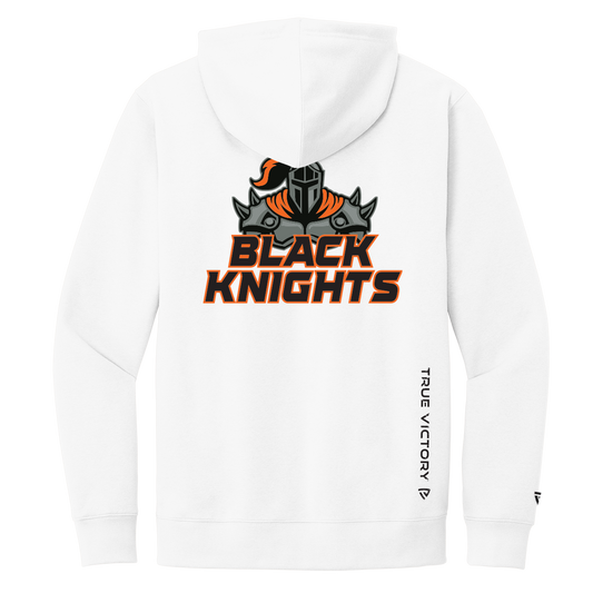 White hoodie with 'Black Knights' logo on a white background