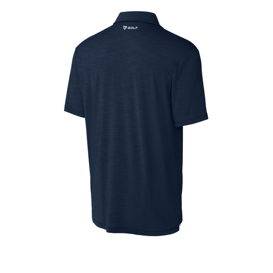 Navy blue polo shirt on a white background