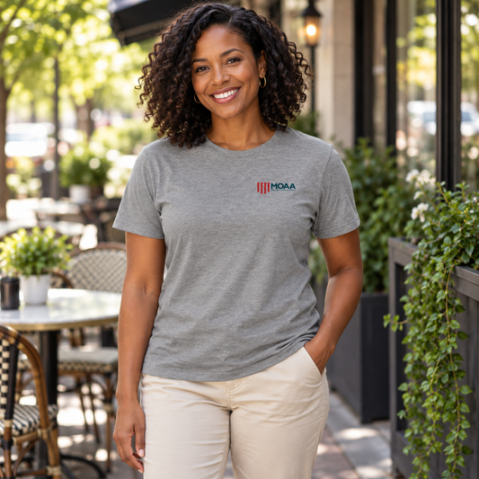 Adult woman wearing the MOAA Tee in a lifestyle setting.