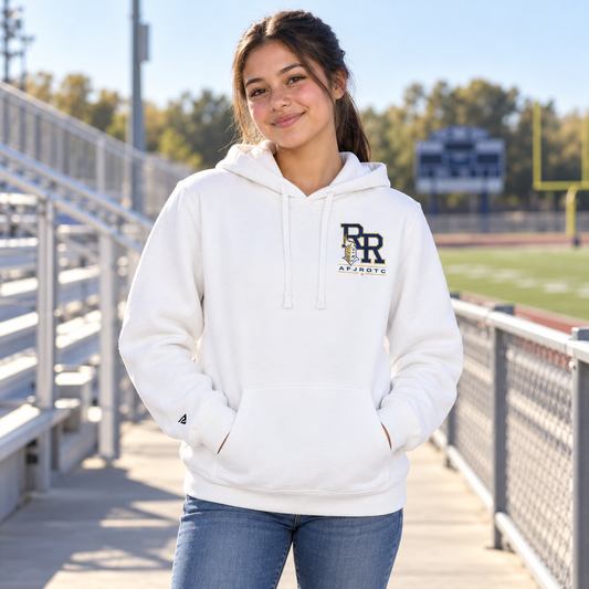 Lifestyle view of RRHS AFJROTC Hoodie at an athletics setting.