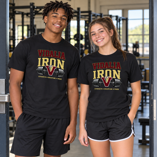 High-school-age boy and girl wearing black Vidalia Iron Tees