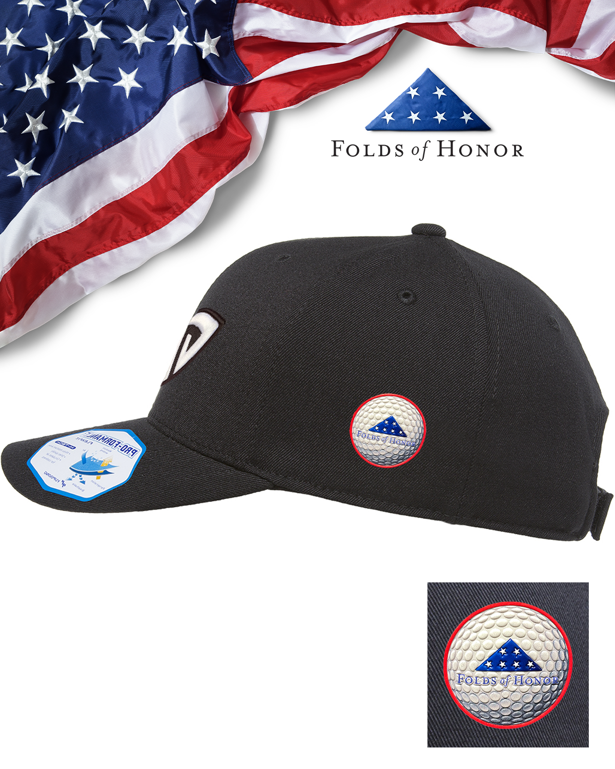 Folds Of Honor Flexfit Pro-Formance® Solid Golf Cap - All colors