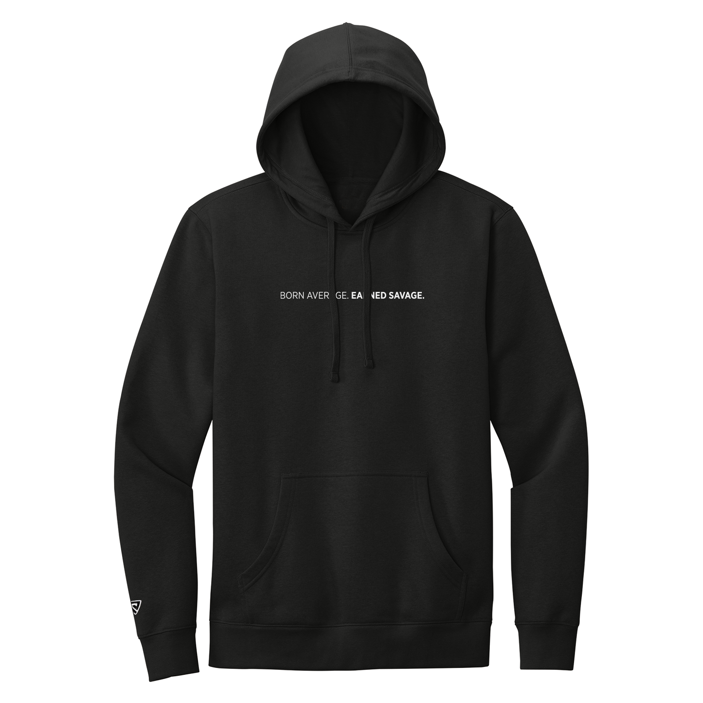 Black hoodie with a graphic design on a white background