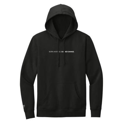 Black hoodie with a graphic design on a white background