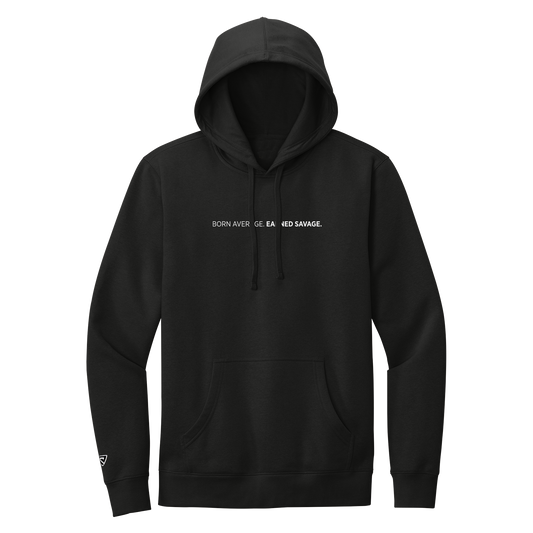 Black hoodie with a graphic design on a white background