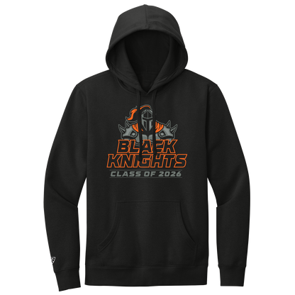 Black hoodie with 'Black Knights Class of 2026' design on a white background