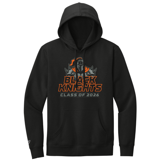 Black hoodie with 'Black Knights Class of 2026' design on a white background