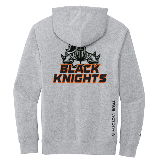 Gray hoodie with 'Black Knights' logo on the back against a white background