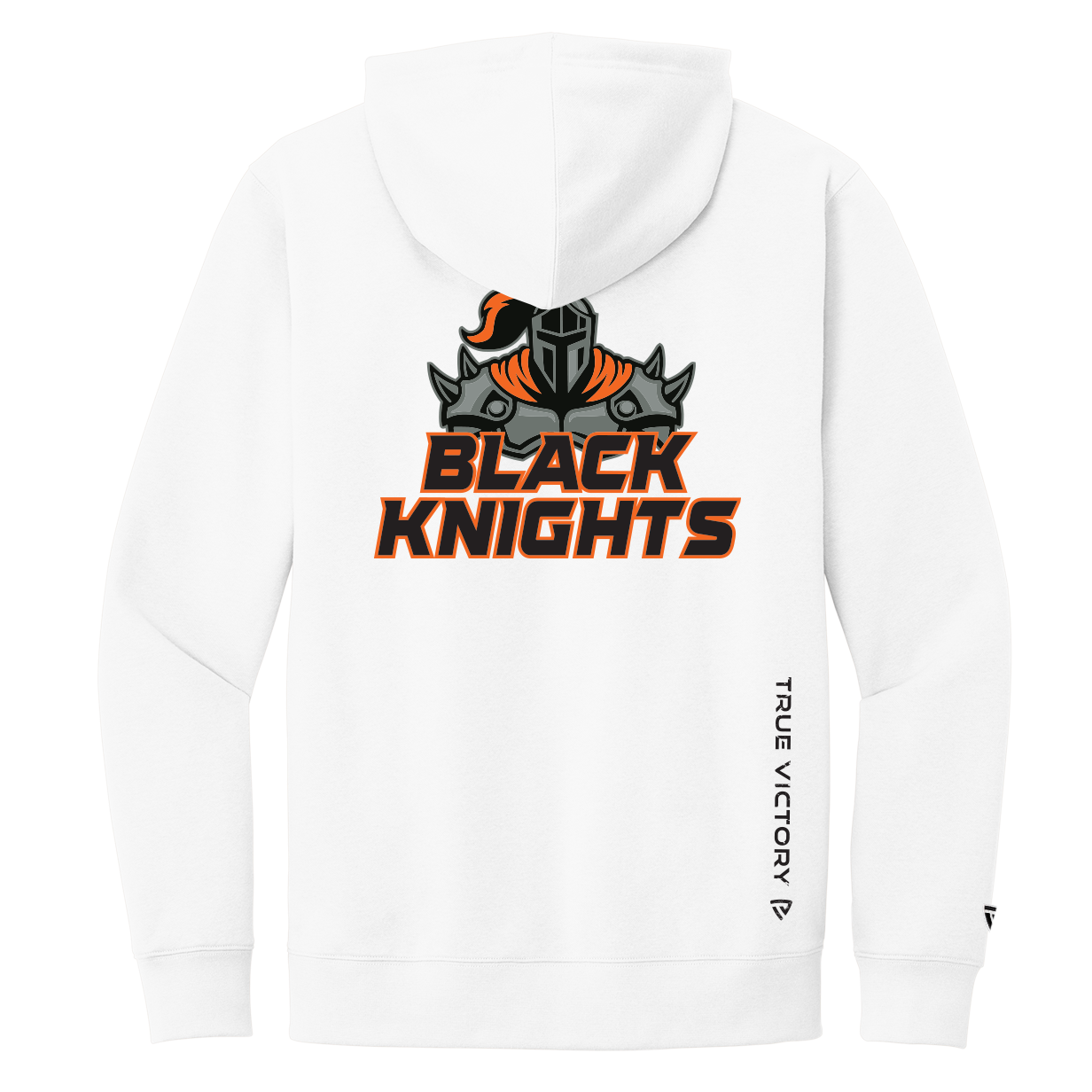 White hoodie with 'Black Knights' logo on a white background