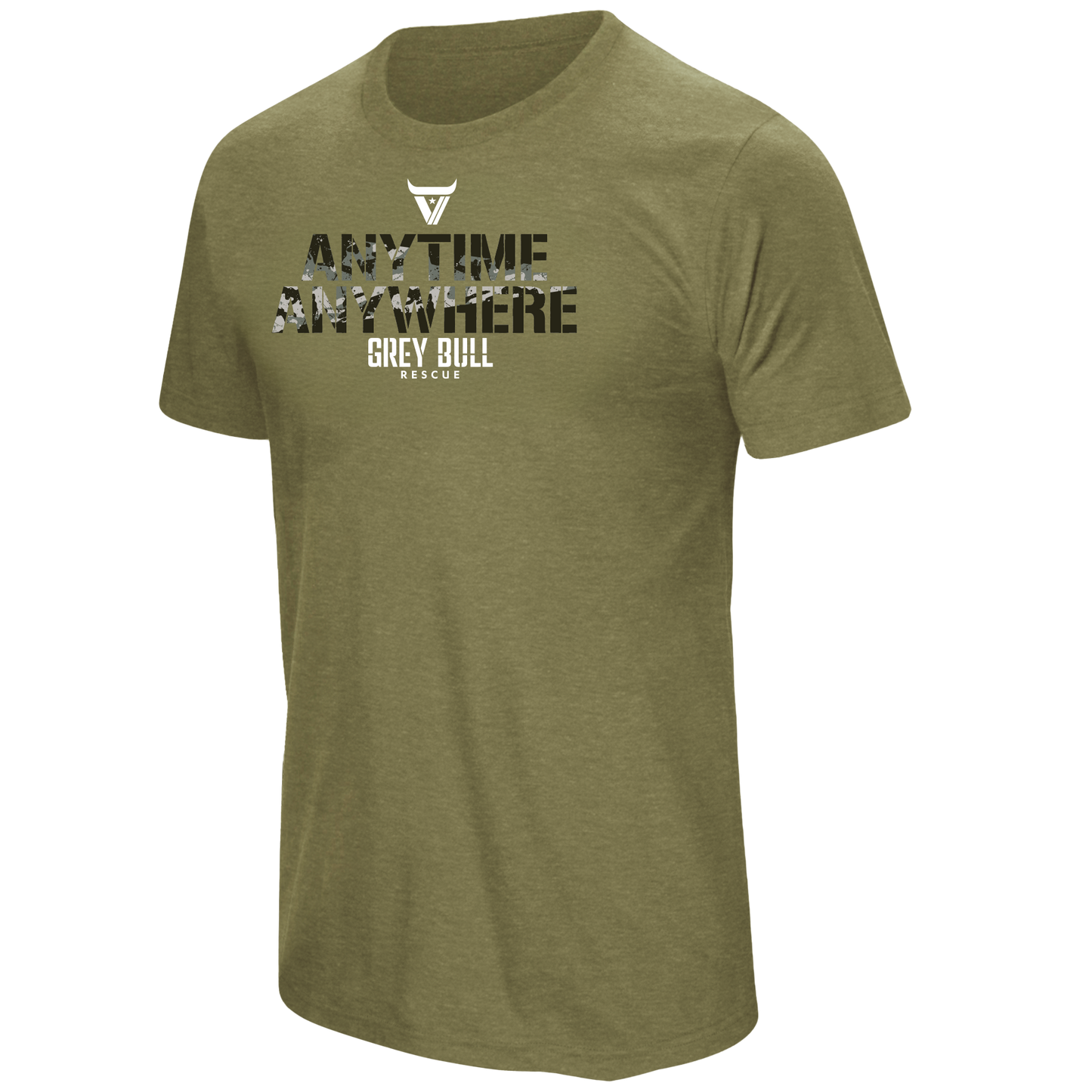 Grey Bull Rescue Anytime Camo Military Green Tee