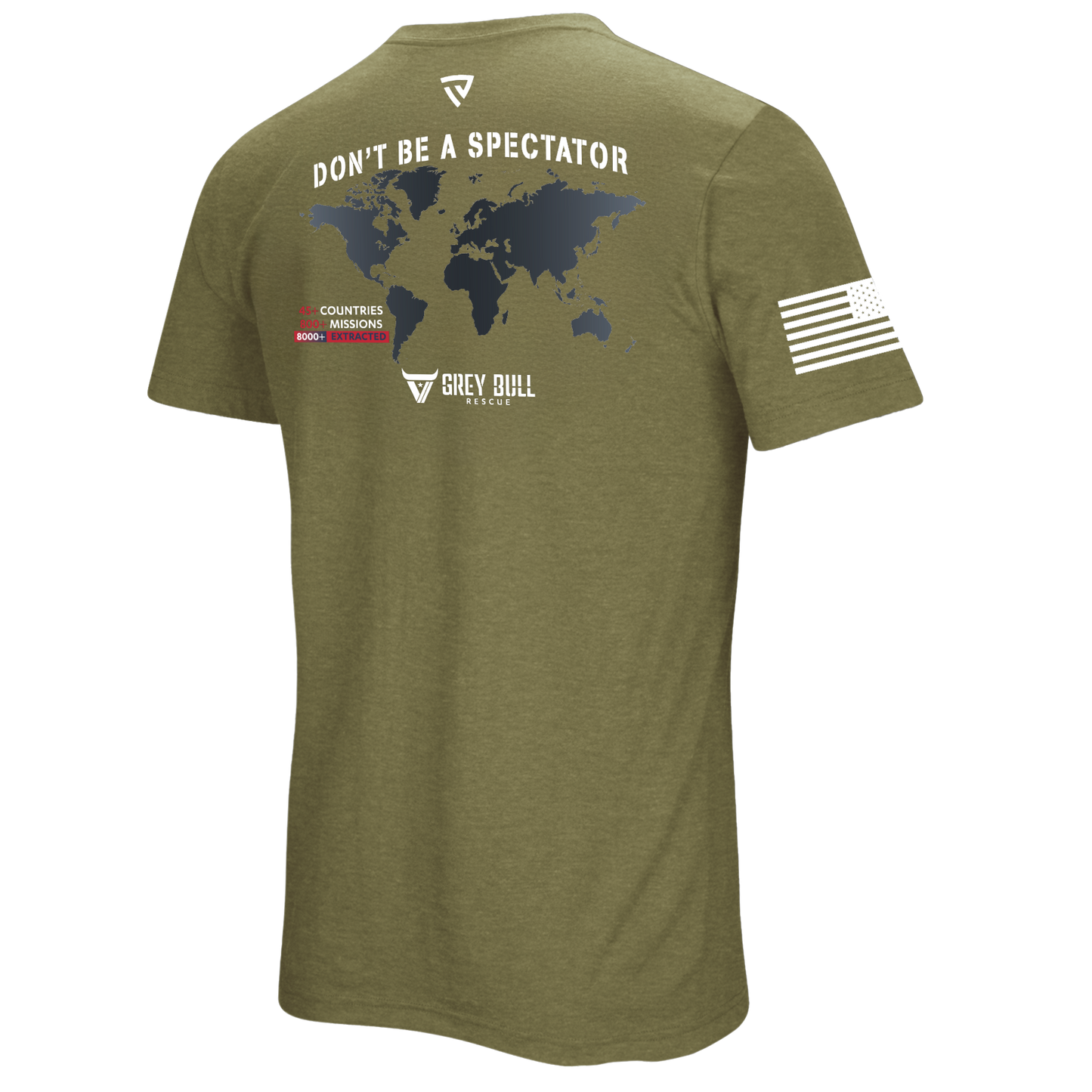 Grey Bull Rescue No Spectators Military Green Tee