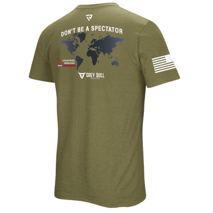 Grey Bull Rescue No Spectators Military Green Tee