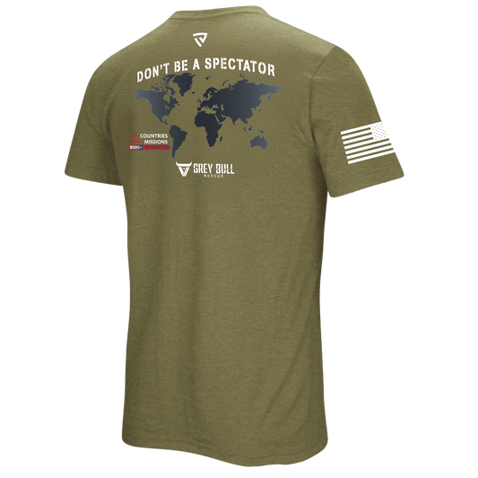 Grey Bull Rescue No Spectators Military Green Tee