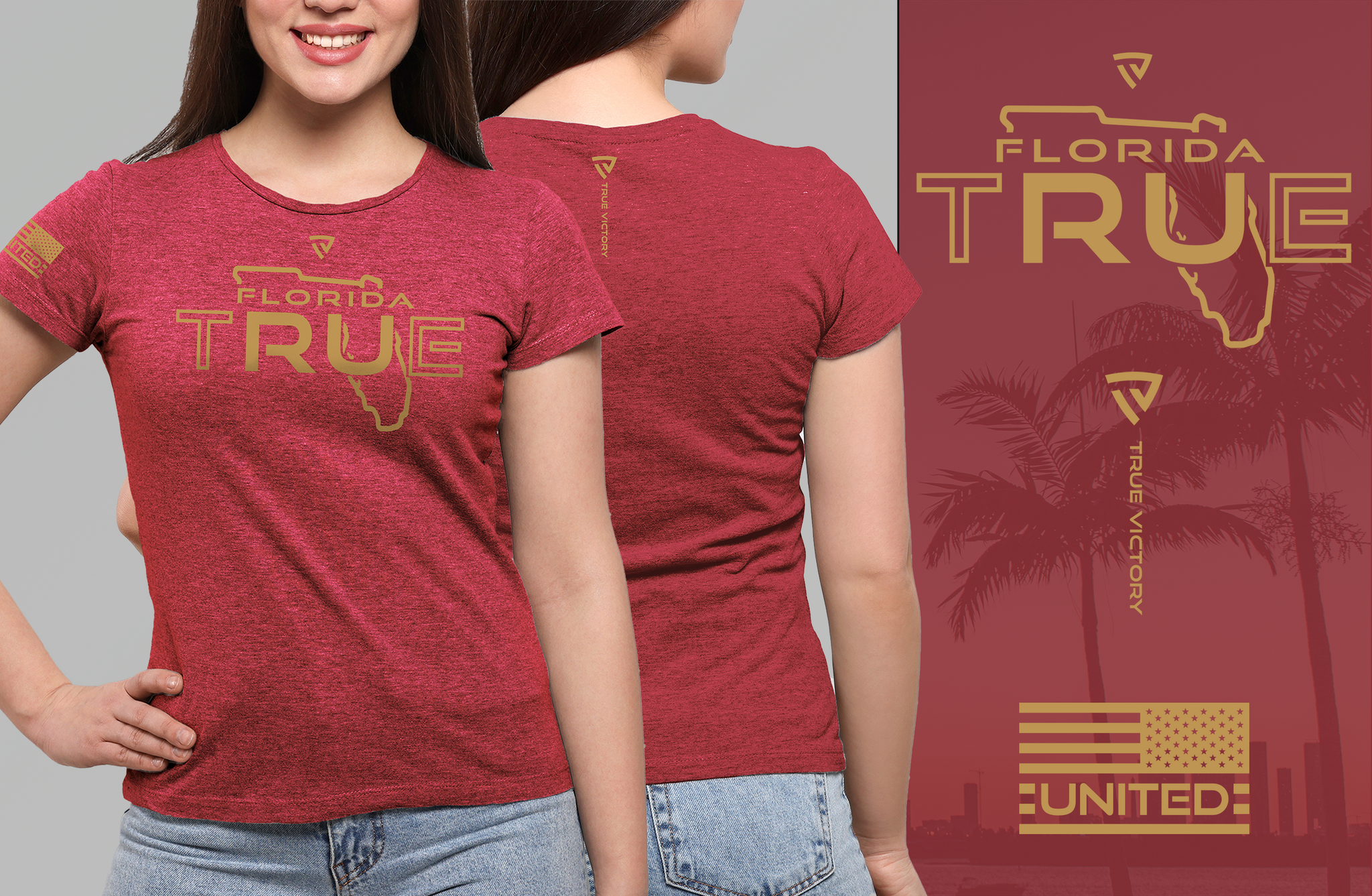 Womens RU TRUE Florida Garnet & Gold United Tee