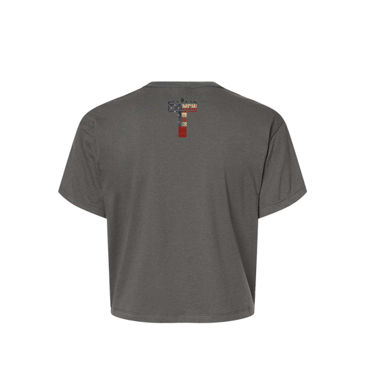 Women's Trench Vintage Flag Charcoal Crop Top