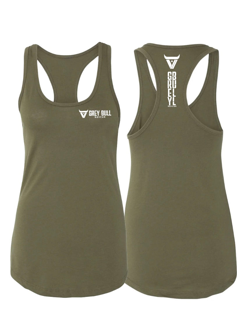 Women's Grey Bull Rescue Military Green Racerback Tank