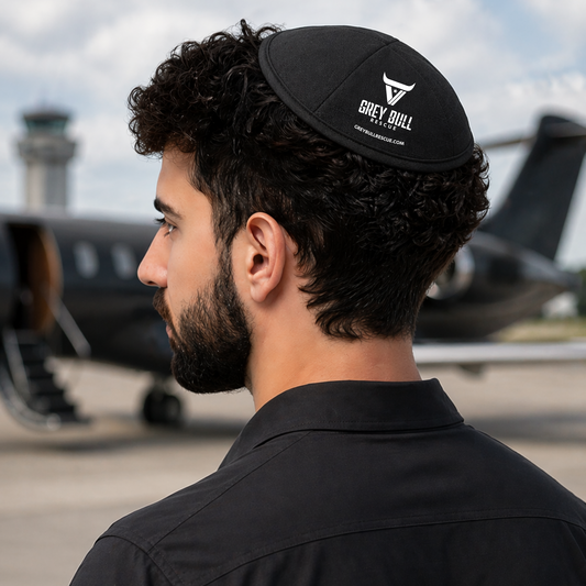 Grey Bull Black Yarmulke