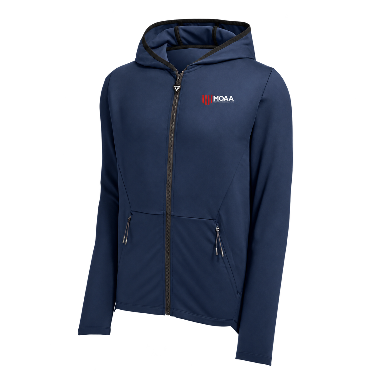 Men's MOAA Elite Full-Zip in navy blue, front view.