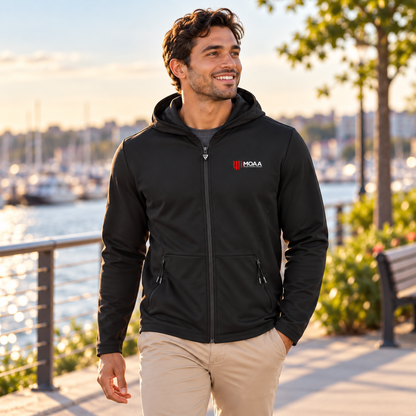 Younger adult wearing the Men's MOAA Elite Full-Zip in a lifestyle setting.