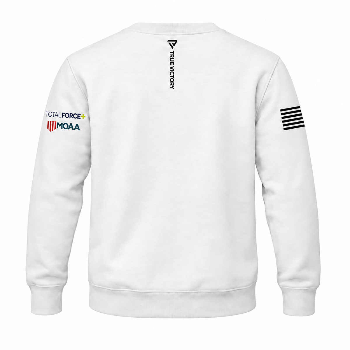 TotalForce+ People Outrank Everything Crewneck — White back, small True Victory neckline drip