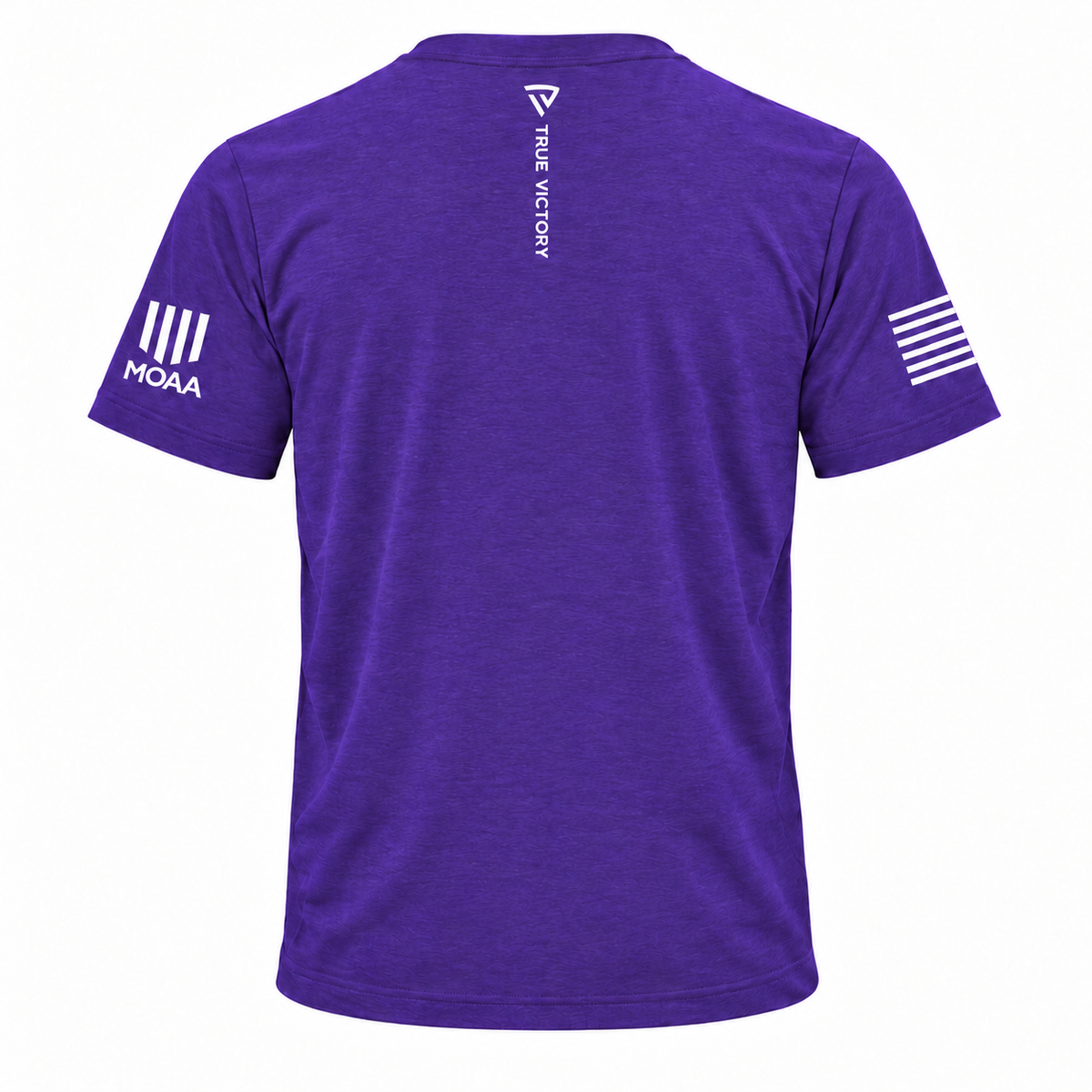 TotalForce+ Tee — Purple back, small True Victory neckline drip
