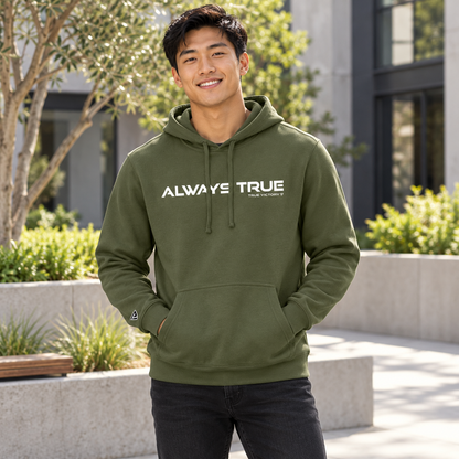Lifestyle view of Always True Hoodie outdoors.