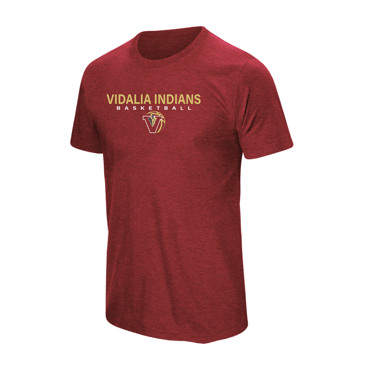 Vidalia Indians Basketball travel shirt in maroon, front