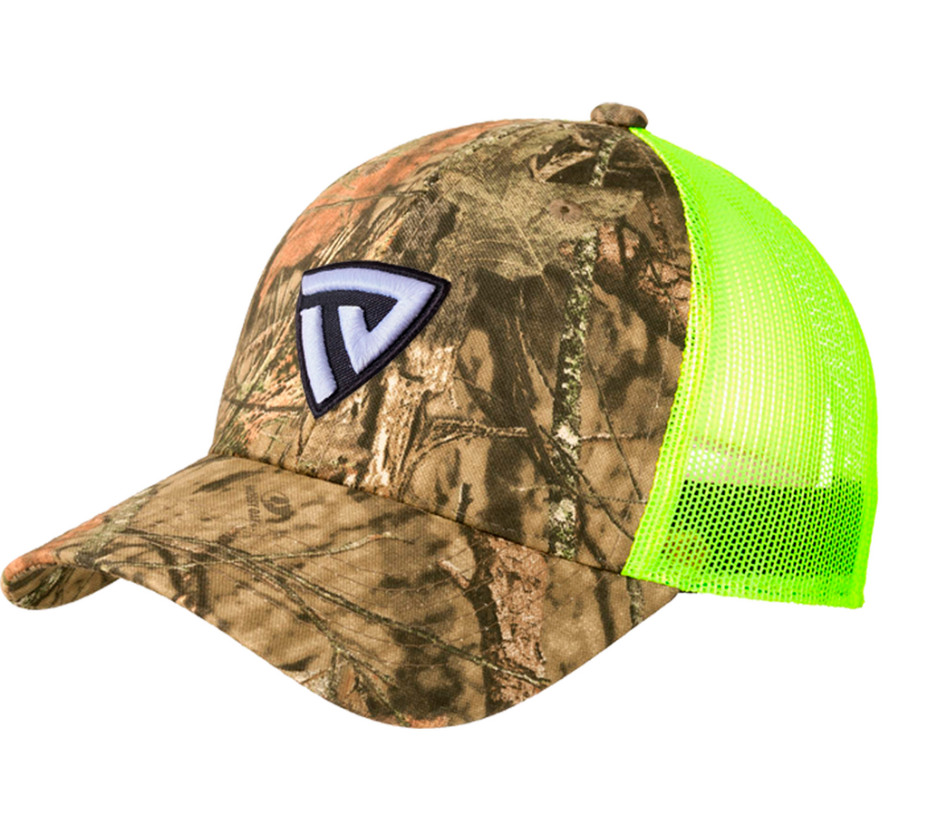 Hunting Mesh Back Baseball Cap with Adjustable Closure, Realtree Logo,  Grey/Neon Yellow