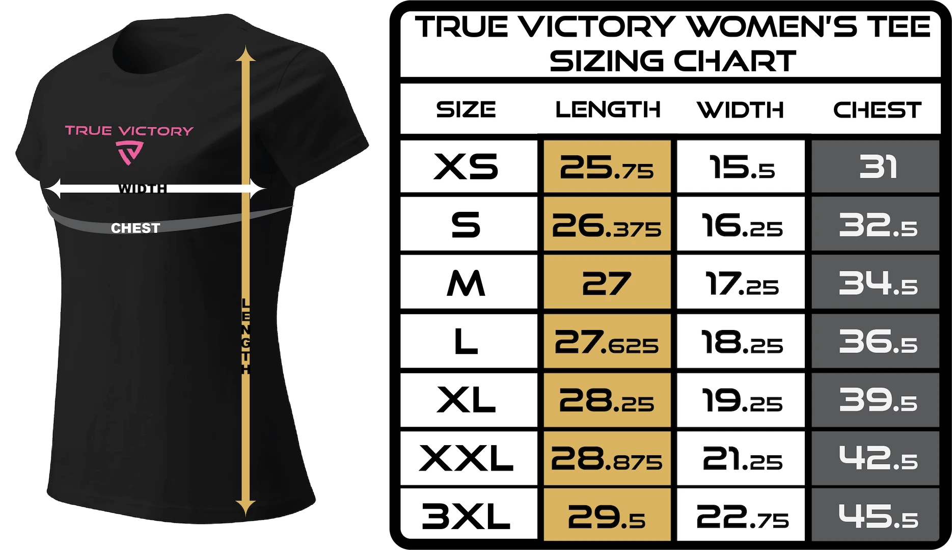 Women's Tee chart